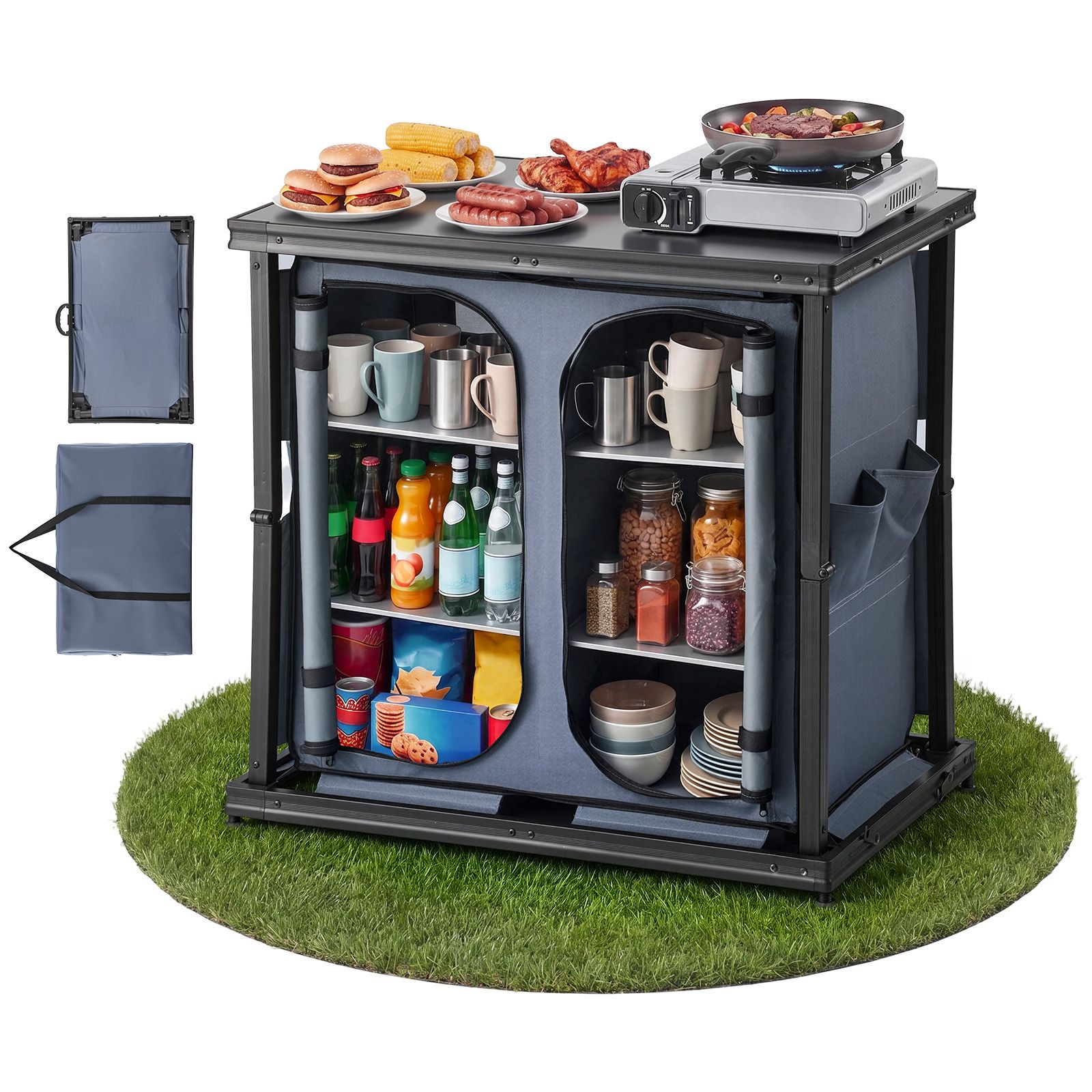 Camping Cooking Set Compact - Składany szafka-kuchnia kempingowa, przenośny, lekki aluminiowy