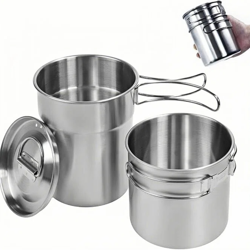 Camping Cooking Pot With Lid - Składane kubki kempingowe, naczynia kempingowe, garnek