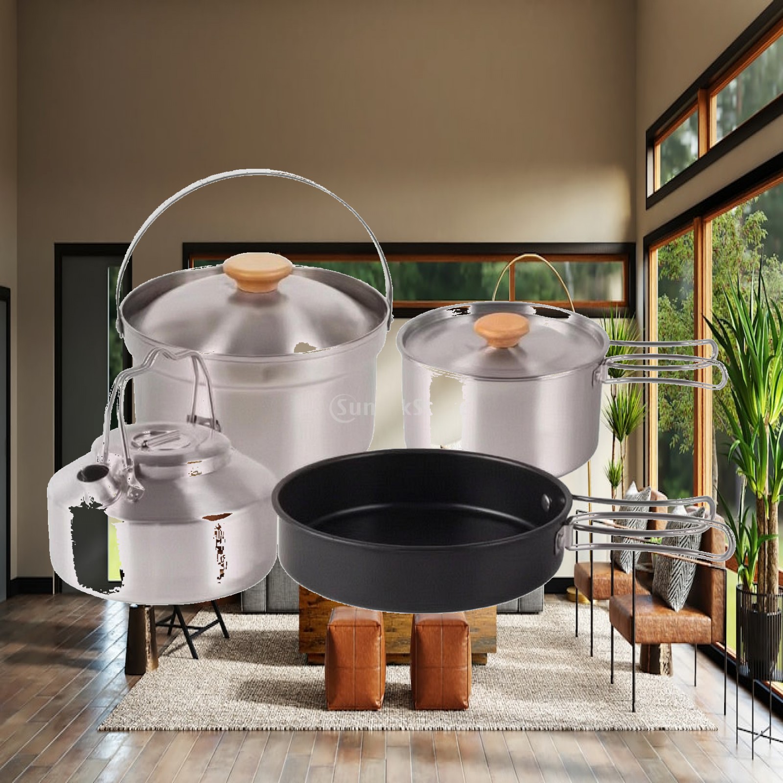 Nesting Camping Cooking Set - 4-częściowy zestaw naczyń kuchennych ze stali