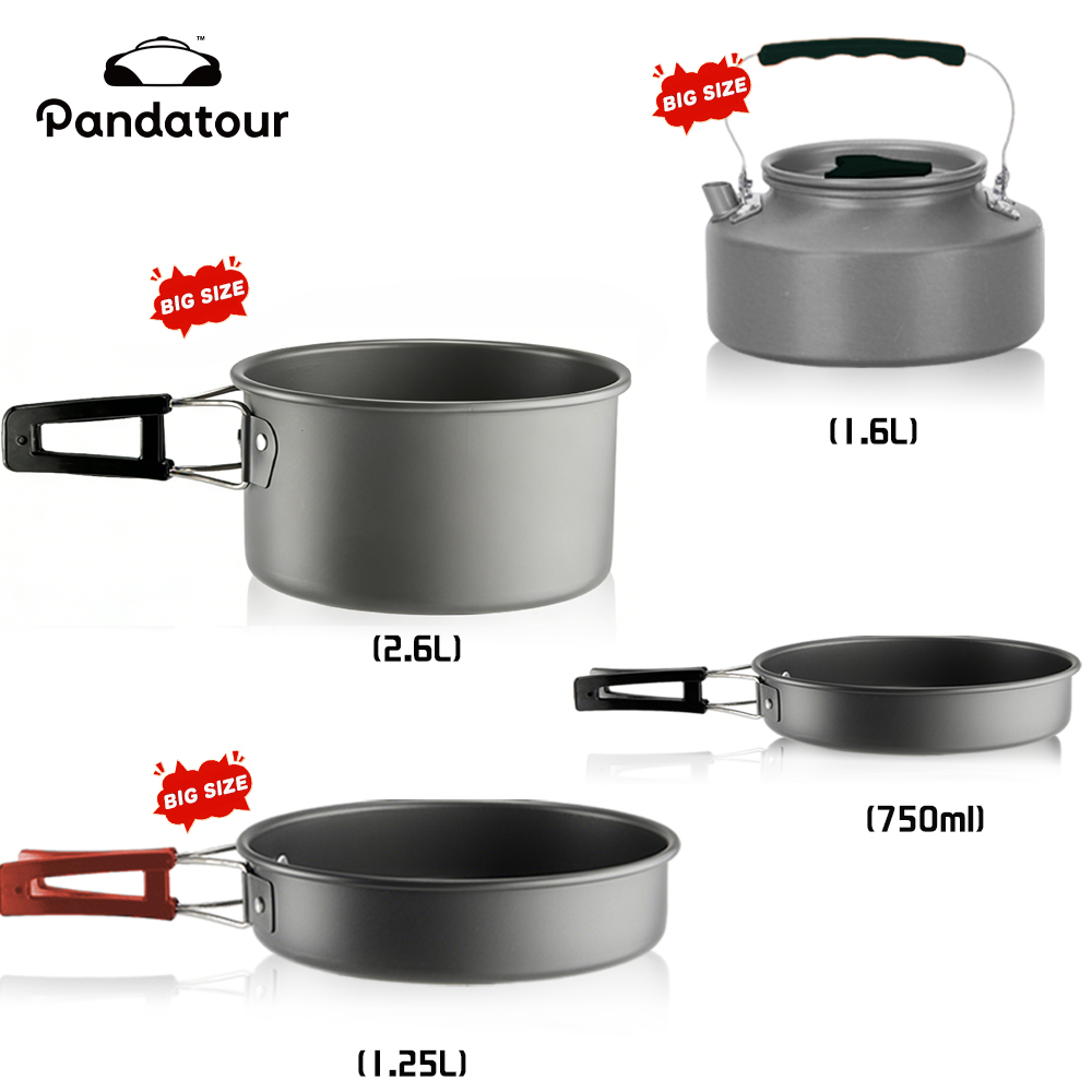 Camping Cooking Set 2 Person - Zestaw naczyń turystycznych Pandatour, aluminiowe naczynia