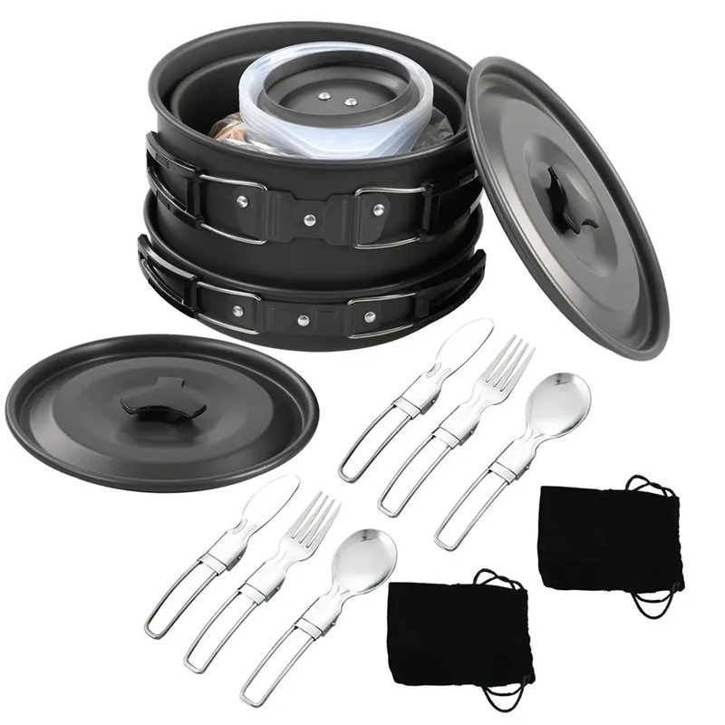 Nesting Camping Cooking Set - Przenośny Zestaw Naczyń Kempingowych z Funkcją