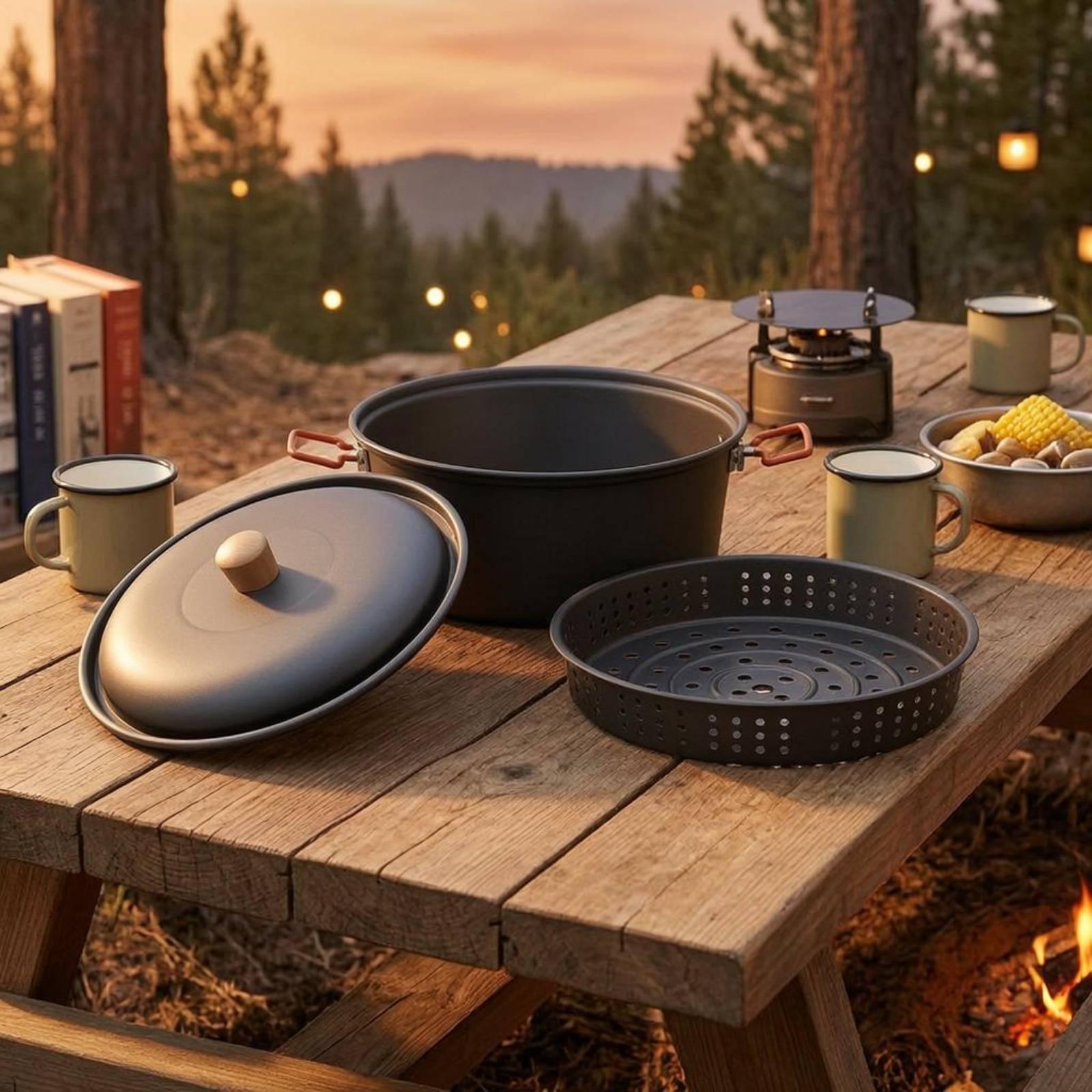Camping Cooking Vessel - Duży aluminiowy garnek kempingowy do gotowania