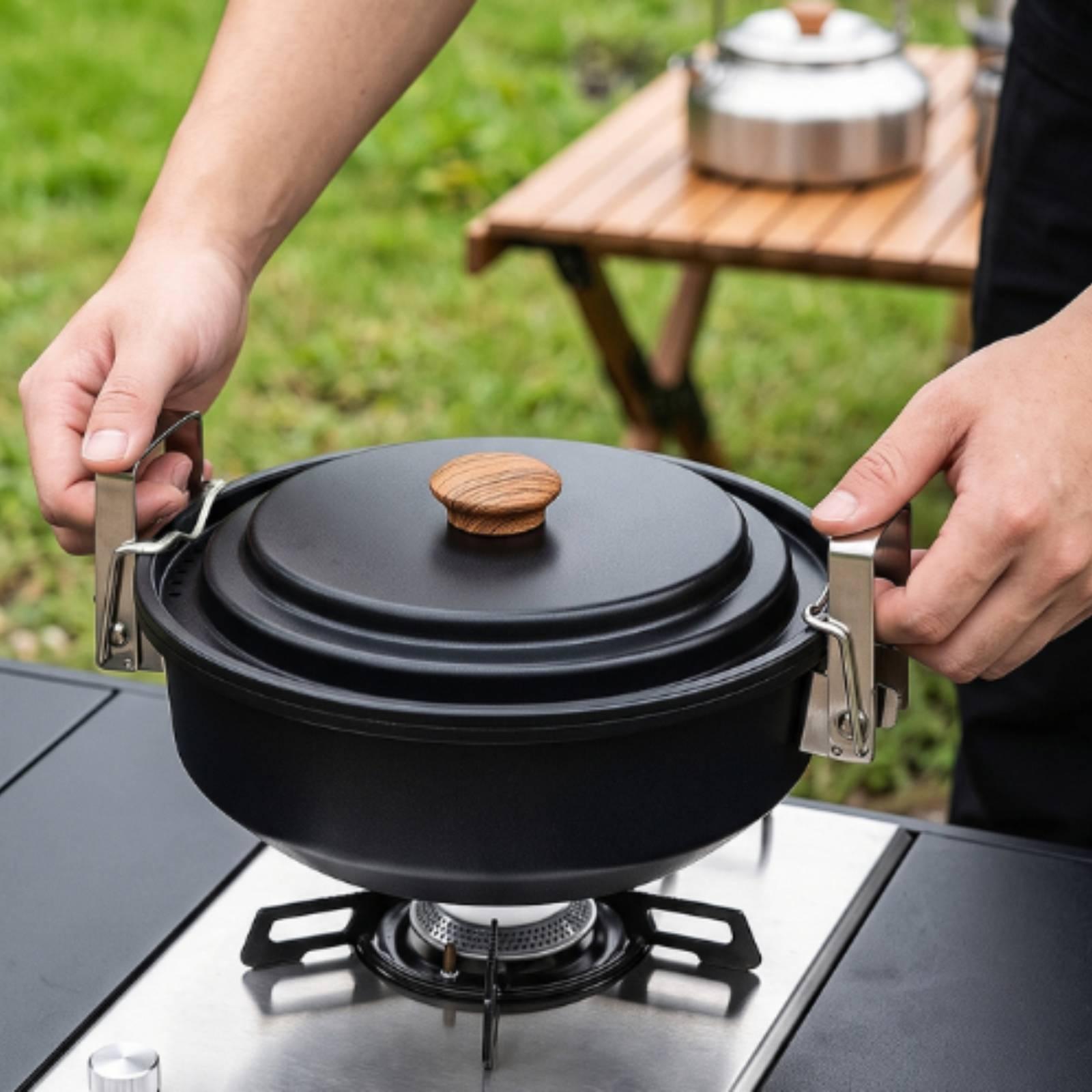 Nesting Camping Cooking Set - 6-częściowy zestaw naczyń kempingowych, kompaktowy, składany,