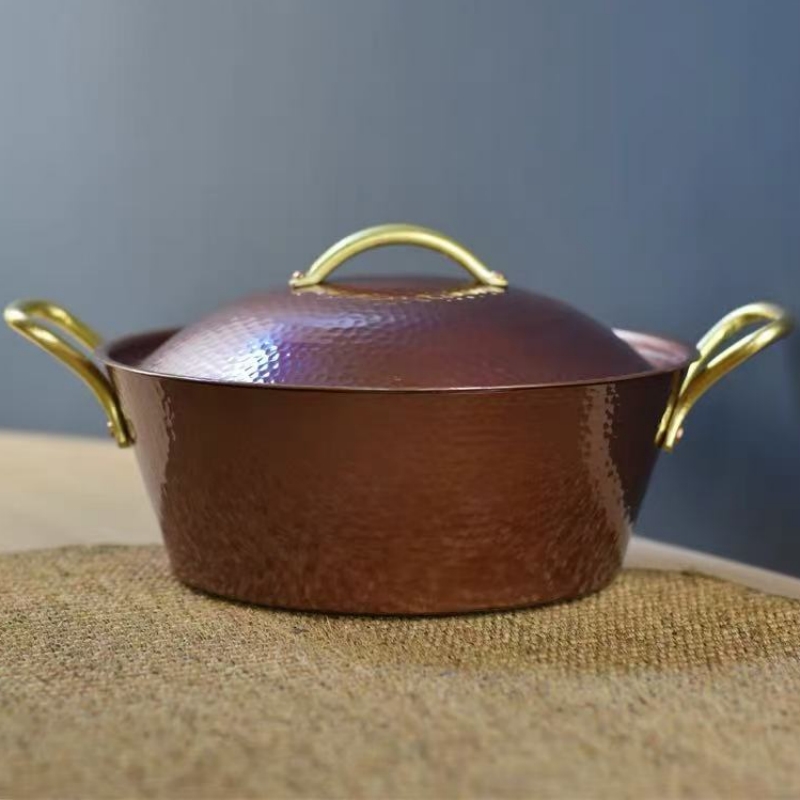 Camping Cooking Pot With Lid - Ręcznie robiony miedziany garnek vintage, pogrubiony